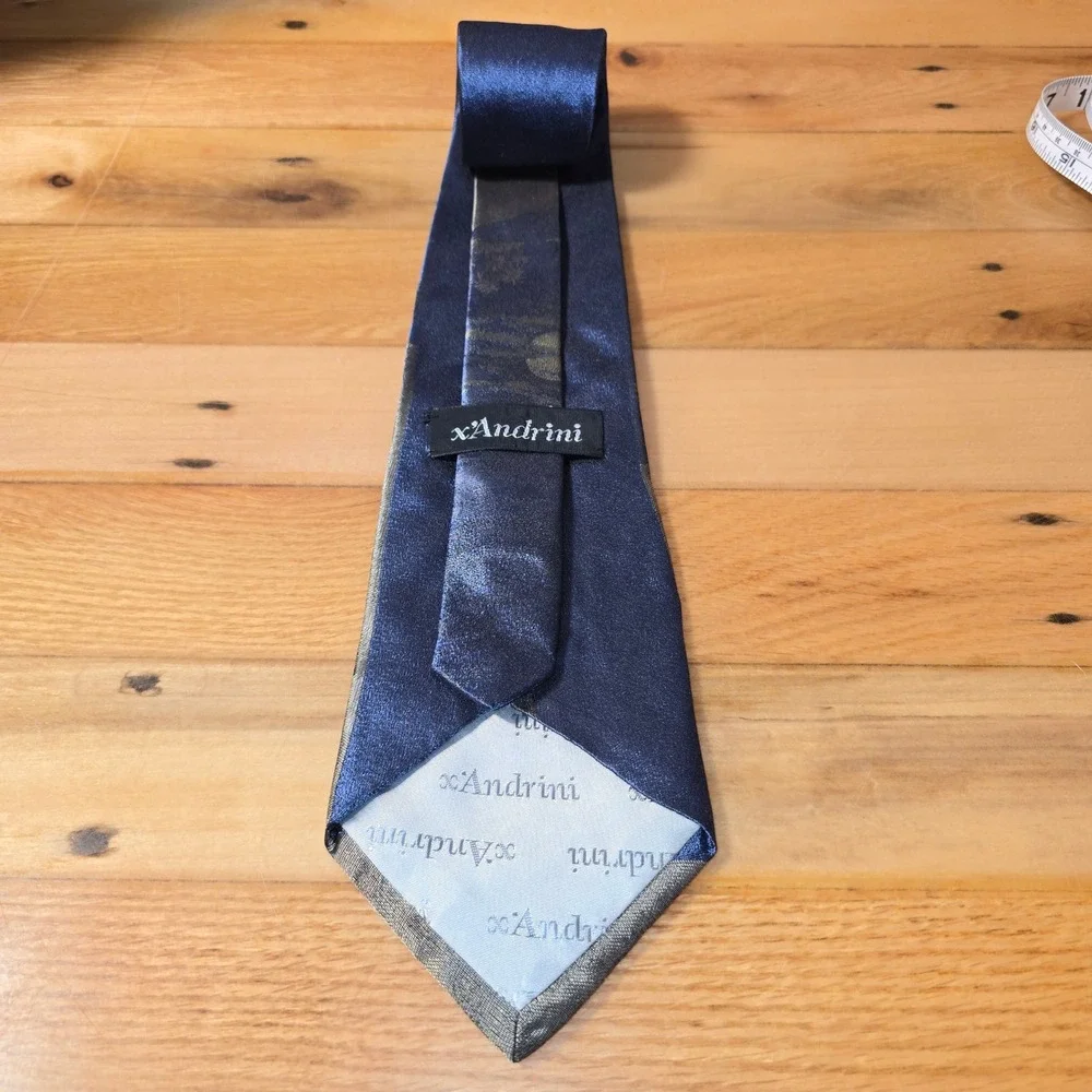xAndrini Mens Silk Tie Sneakers Jeans Moon Graphic Print Blue Gold Handmade USA